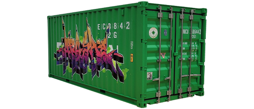 3/4 angled view of replica train container featuring Apashe's mashup style