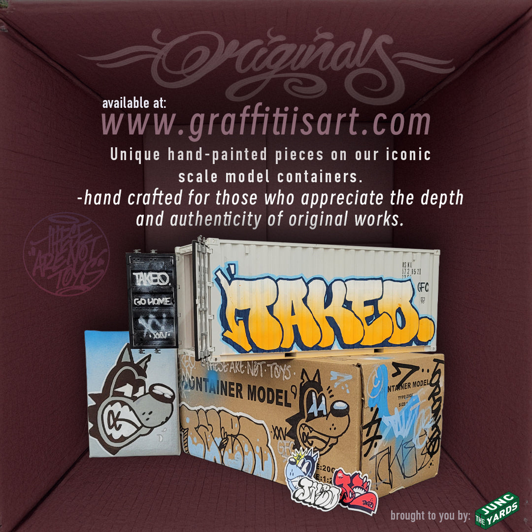 Takeo original hand-painted graffiti art collectible replica shipping container