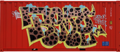 Straight-on view of the Edition: Remio 12-inch scale graffiti container