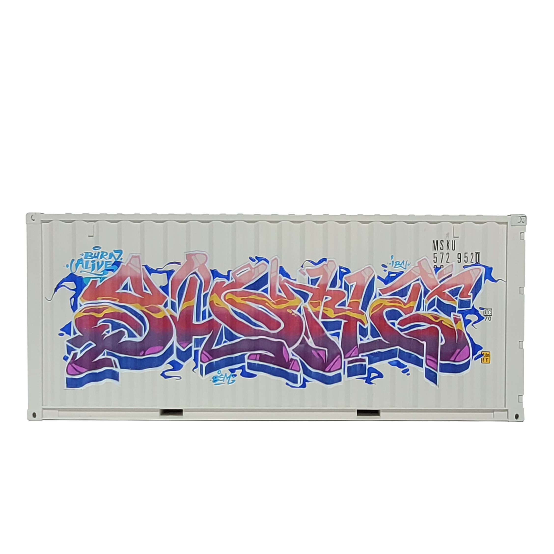 Straight-on view of the Edition: Sight 12-inch scale graffiti container